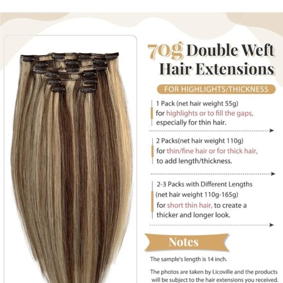 HUMAN HAIR 18” brown blonde clip in hair extensions - Picture 3 of 7